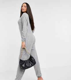 ASOS DESIGN Tall fluffy oversized jumpsuit in gray-Green