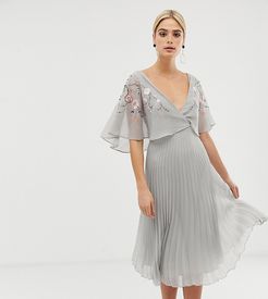 ASOS DESIGN Tall flutter sleeve midi dress with pleat skirt in embroidery-Multi