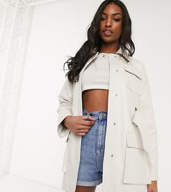 ASOS DESIGN Tall four pocket belted faux leather jacket in white