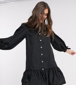 ASOS DESIGN Tall grandad collar button through mini smock dress with peplum hem in black