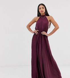 ASOS DESIGN Tall Halter Pleated Waisted Maxi Dress-Purple