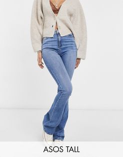 ASOS DESIGN Tall hourglass high rise 'lift and contour' flare jeans in bright midwash-Blues