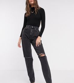 ASOS DESIGN Tall high rise 'slouchy' mom jeans in washed black with rips