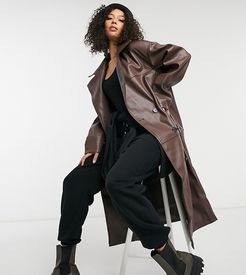 ASOS DESIGN Tall leather look oversized coat in brown