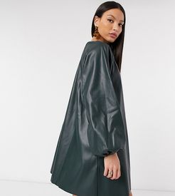 ASOS DESIGN Tall leather look swing mini dress in forest green