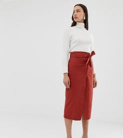 ASOS DESIGN Tall linen column wrap skirt-Red