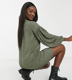 ASOS DESIGN Tall long balloon sleeve mini dress in super soft khaki-Green