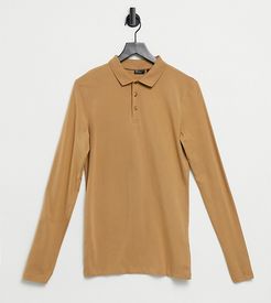Tall long sleeve muscle fit polo in brown-Tan
