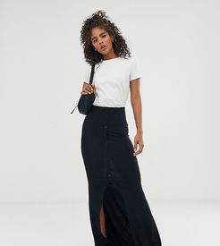 ASOS DESIGN Tall maxi skirt with button front and split detail-Black