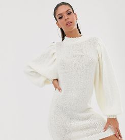 ASOS DESIGN Tall mini sweater dress in lofty yarn with volume sleeve-White