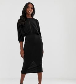 ASOS DESIGN Tall oversize batwing midi pencil dress with ladder trim-Black
