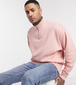 Tall oversized sweatshirt in pink with half zip