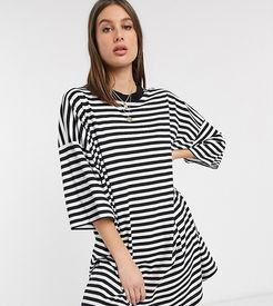 ASOS DESIGN Tall oversized t-shirt dress in black and white mono stripe-Multi
