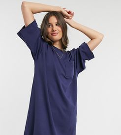 ASOS DESIGN Tall oversized winter weight T-shirt dress with pocket in navy