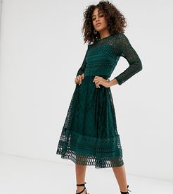 ASOS DESIGN Tall Premium lace midi skater dress-Green