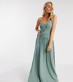 ASOS DESIGN Tall Premium one shoulder pleated panel maxi dress in spearmint-Green