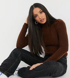 ASOS DESIGN Tall ribbed sweater with puff shoulder in brown-Tan