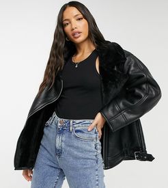 ASOS DESIGN Tall sherpa aviator jacket in black