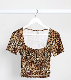 ASOS DESIGN Tall square neck top with ruched bust in animal print-Multi