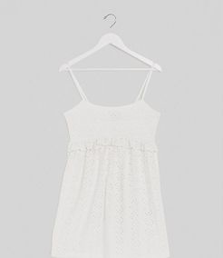 ASOS DESIGN Tall strappy broderie smock dress in white