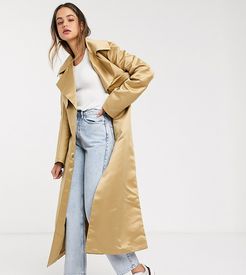 ASOS DESIGN Tall strong shoulder trench coat in stone-Neutral