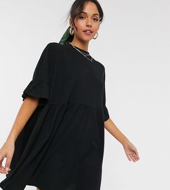 ASOS DESIGN Tall super oversized frill sleeve smock dress in black