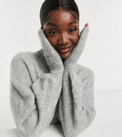 ASOS DESIGN Tall sweater with volume sleeves in brushed yarn in heather gray-Pink
