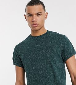 Tall t-shirt with roll sleeve in green nepp fabric