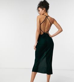 ASOS DESIGN Tall velvet slip dress with strap detail-Green
