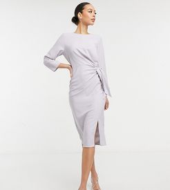 ASOS DESIGN Tall wrap detail midi dress in silver-Grey