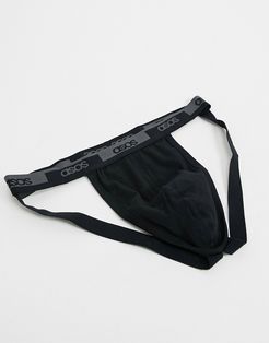 tanga jock strap in black with tonal branded waistband