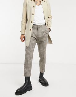 tapered smart pants in plaid with double pleat-Stone