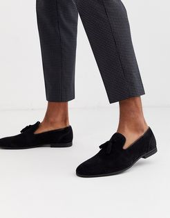tassel loafers in black faux suede