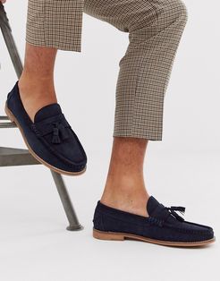 tassel loafers in navy suede with natural sole