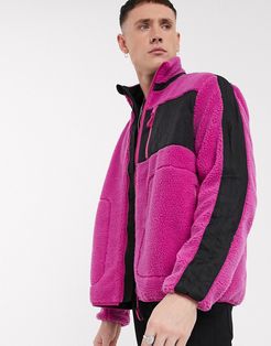 teddy lounge jacket with pocket detail in pink and black