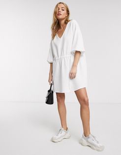 tie detail smock dress in white