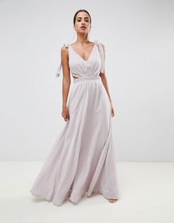 tie shoulder cut out side with embellished trim maxi dress-Neutral