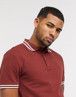 tipped pique polo shirt in brown