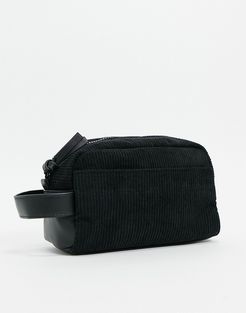 toiletry bag in black faux leather and cord