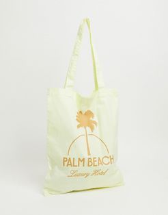 tote bag in lemon yellow with Palm Beach print