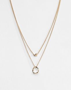 Twisted Nugget Bead And Hoop Multirow Necklace-Gold