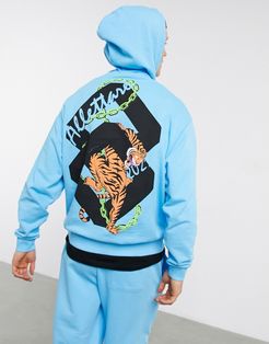 two-piece oversized hoodie with tiger back print-Blues