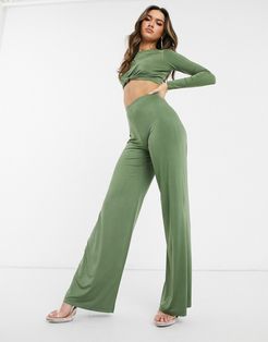 two-piece slinky wide leg pants-Green