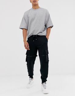 utility sweatpants with multi pockets & strapping-Black