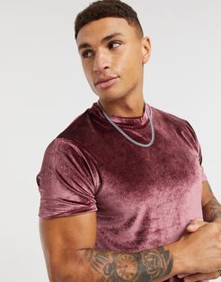 velour t-shirt in burgundy-Red