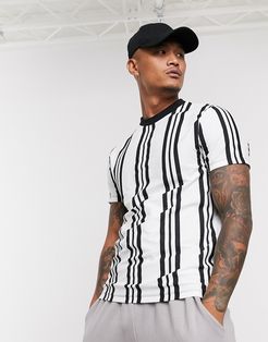 vertical black stripe t-shirt in organic cotton-White