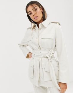 vinyl belted suit blazer-White