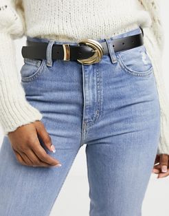 waist and hip jeans belt with textured buckle-Black