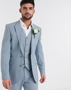 wedding skinny suit jacket in crosshatch in soft blue-Blues