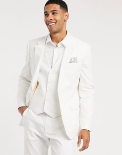 wedding skinny suit jacket in stretch cotton linen in white